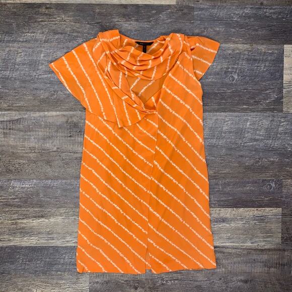 BCBGMaxazria 100% silk orange / white asymmetrical shift dress size XS B84 - Picture 1 of 6